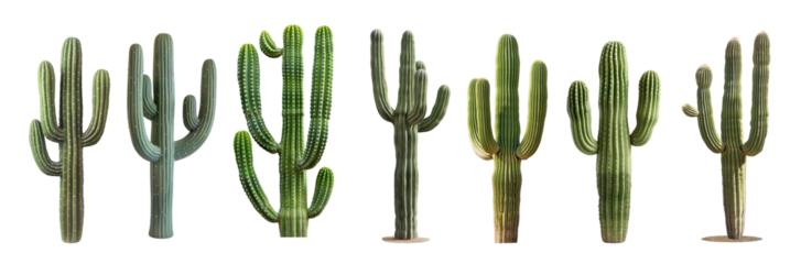 Set of Saguaro Cactus plants Cacti on white transparent background