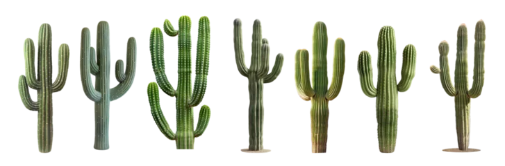 Set of Saguaro Cactus plants Cacti on white transparent background
