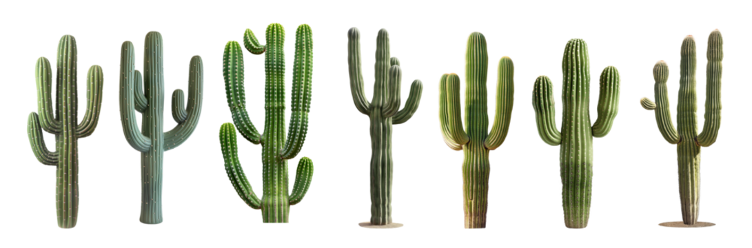 Set of Saguaro Cactus plants Cacti on white transparent background