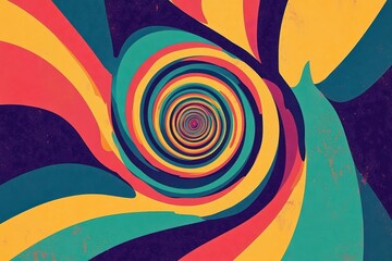 Obraz premium Psychedelic spirals, retro geometric elements, flat design illustration