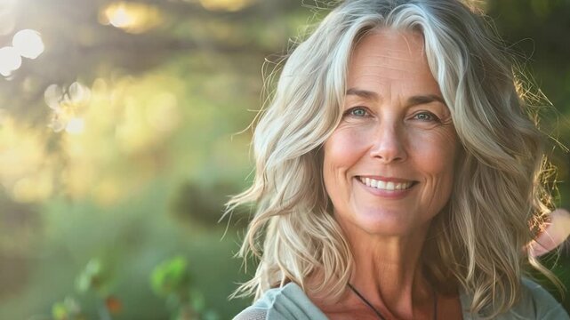 Woman with natural gray hair, confidently embracing the beauty and wisdom that comes with aging