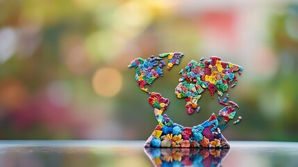 Colorful World Map Made of Flowers on a Shiny Surface