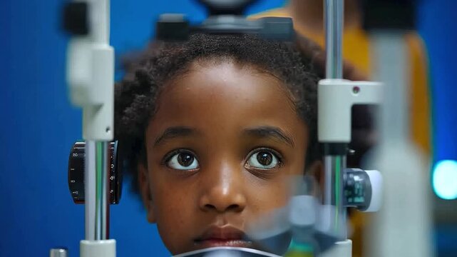 Child having their eyes examined with a handheld auto refractor, emphasizing early detection of vision issues.