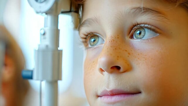 Child getting their eyes checked with an auto refractor, showcasing early vision care.