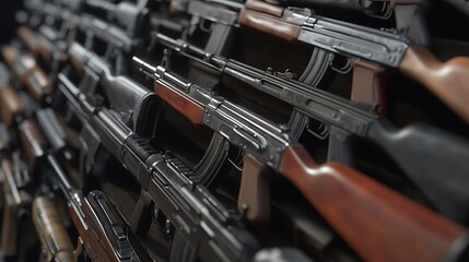 Assortment of Rifles Arranged in a Row