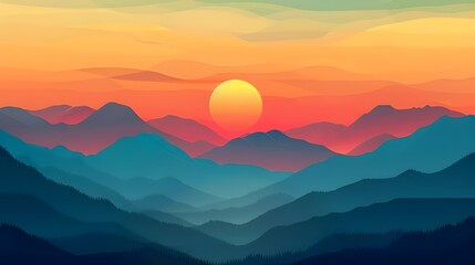 Fototapeta premium sunrise or sunset over mountains gradient landscape background