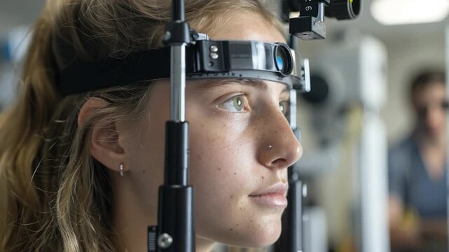 A patient having their pupillary response tested with a light, emphasizing thorough eye examinations.