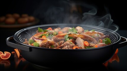 cooking meat in a pan