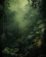 Jungle tropical rainforest illustration background © EvgeniiasArt