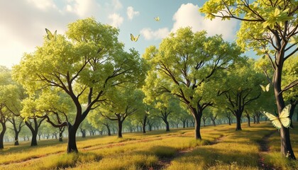 Fototapeta premium Magical Forest with Butterflies.