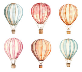 Watercolor hot air balloon set.