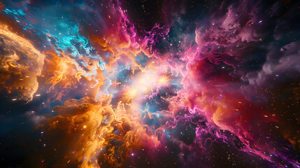 Fototapeta premium A colorful, swirling galaxy of clouds with a bright blue center. 