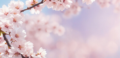 Obraz premium Sakura. Branches with pink flowers on a plain background for publications.
