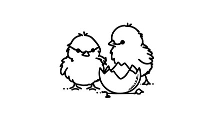chick egg shell line art drawing