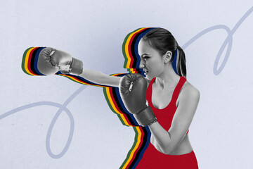 Trend artwork collage of world international olympic games paris france summer sport competition sportswoman young lady boxer glove kick