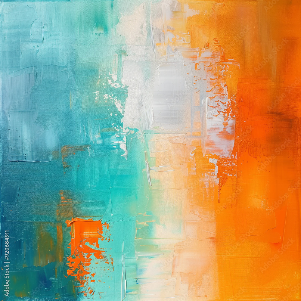 Canvas Prints Abstract Oil Painting in Turquoise and Orange Hues