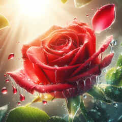 rose, flower, love, nature, red, beauty, romance, petal, valentine, blossom, gift, single, water, floral, petals, isolated, plant, roses, leaf, drops, beautiful, object, stem, romantic, passion, dew, 