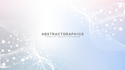 Modern abstract molecules structure for science or medical background. DNA helix or atom visualization. Molecular wave flow abstract background. Vector illustration