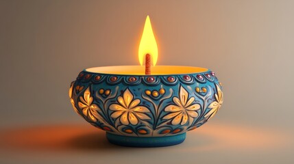 Diwali diya lamp decorated casting warm yellow glow on a gradient background. Dussehra celebration