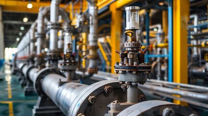 Factory architecture, Valves and steel pipe pumps in large factory building