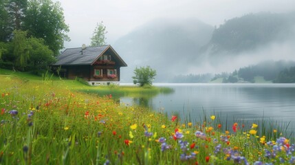 Fototapeta premium Vacation house with scenic lake view