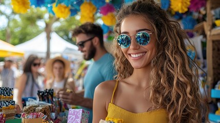 Man browsing handcrafted goods at a bustling outdoor market.