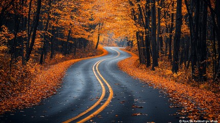 Obraz premium Highway road through the autumn forest. Autumn forest road. Road in autumn forest. Autumn road way