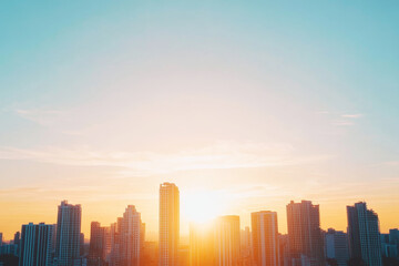 Fototapeta premium Beautiful city skyline with sunrise or sunset creating a dramatic sky