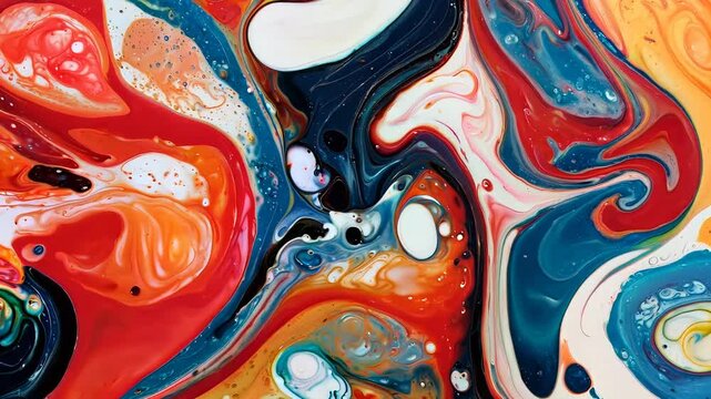 multicolored liquid paints mixing in mesmerizing abstract patterns