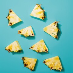 Naklejka premium Colorful Pineapple Slices on Blue Background
