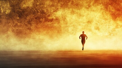 A powerful image of a lone figure running towards the finish line with intensity
