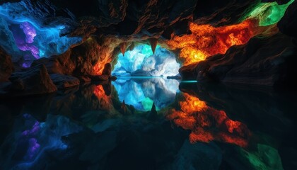 Fototapeta premium Colorful Reflections in a Cave Lake.