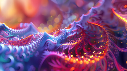 Obraz premium A colorful, abstract image of a spiral with many small dots. The image has a dreamy, surreal quality to it, with the colors and shapes blending together in a way that is both beautiful and intriguing