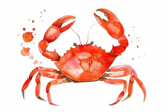 watercolor crab with claws raised on white clip art preview