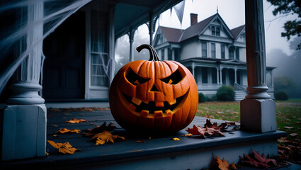 Fototapeta premium halloween pumpkin in the garden