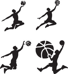silhouette of clean vector Basketball  set isolated on white background