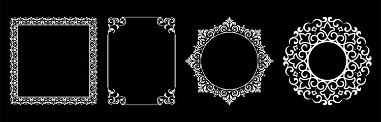Set of decorative frames Elegant vector element for design in Eastern style, place for text. Floral black and white borders. Lace illustration for invitations and greeting cards.