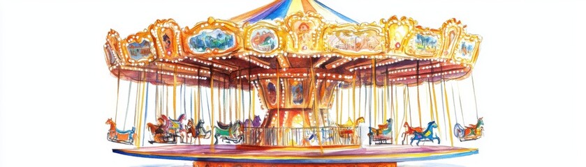 Watercolor painting of an Oktoberfest carousel, vivid colors, isolated on white background