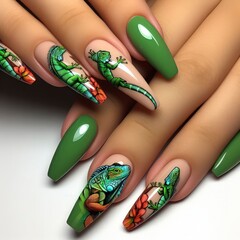 Obraz premium nails with green iguana decoration