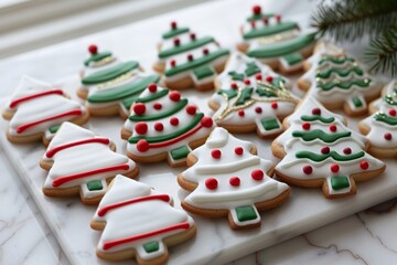 A festive assortment of decorated gingerbread cookies on a wooden table, surrounded by holiday baking ingredients and utensils, colorful and cheerful	