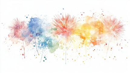 A watercolor scene of Oktoberfest fireworks, colorful explosions, isolated on white background