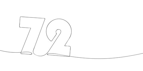 A single line drawing of a seventy two symbol. Continuous line seventy second number icon. One line icon. Vector illustration.