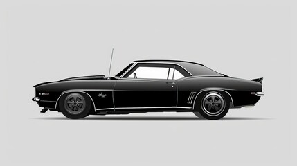 Naklejka premium The side profile of a classic muscle car, with its bold lines, muscular stance, and powerful presence. A nod to automotive history.