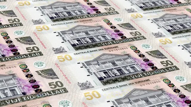 Suriname Surinamese Guilder 50 Banknotes Money Printing House, Printing Fifty Surinamese Guilder, Printing Press Machine Print out Surinamese Guilder, Being printed by currency press machine