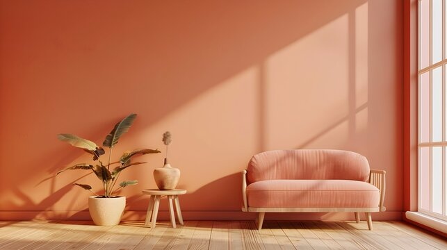 Soft pearch Sofa on pearch background Modern minimalistic living room interior detail