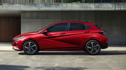 The side view of a stylish hatchback, featuring its compact design, sporty stance, and practical functionality. Ideal for urban and suburban living.