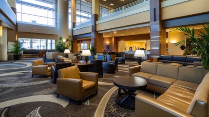 Fototapeta premium Think of the convenience of an airport hotel, where travelers can rest comfortably between flights, just steps away from the terminal.