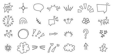 Set anime emotion effect. hand-drawn cute cartoony expression sign doodle line stroke.
