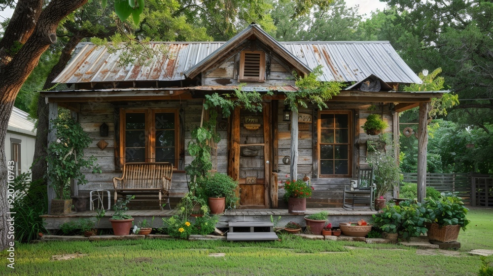 Canvas Prints Write about the rustic appeal of a cottage-style small house. Describe exposed beams, quaint porches, and how cottage aesthetics blend historical charm with modern living in compact dwellings.