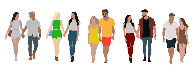 Walking love couples with holding hands